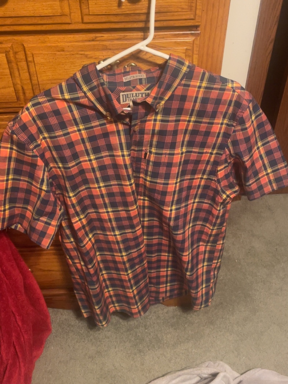 Duluth Trading Co Short-Sleeve Plaid Button-Down Shirt - Red, Navy & Yellow
